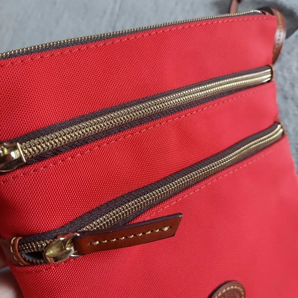 New Dooney & Bourke Red Nylon North South Triple Zip Crossbody Bag